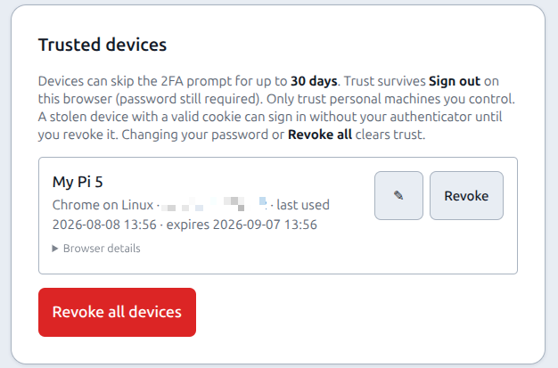 Account 2FA and trusted devices