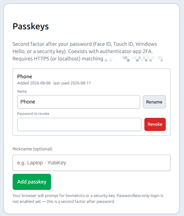 Account passkeys