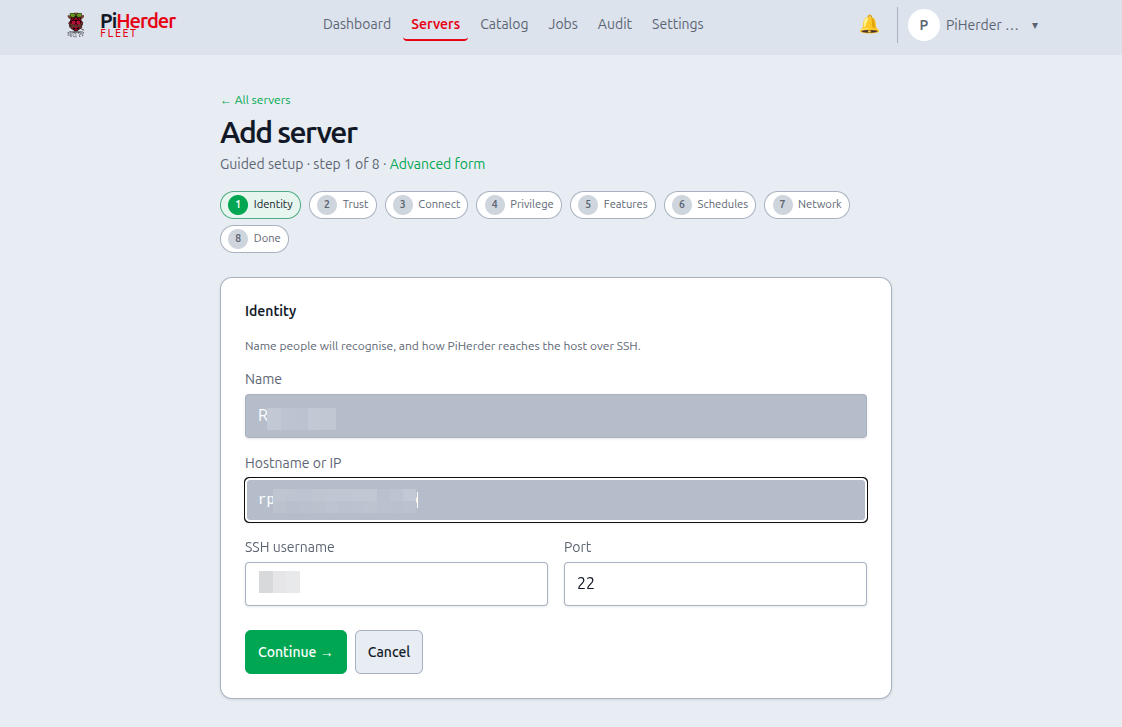 Add server wizard