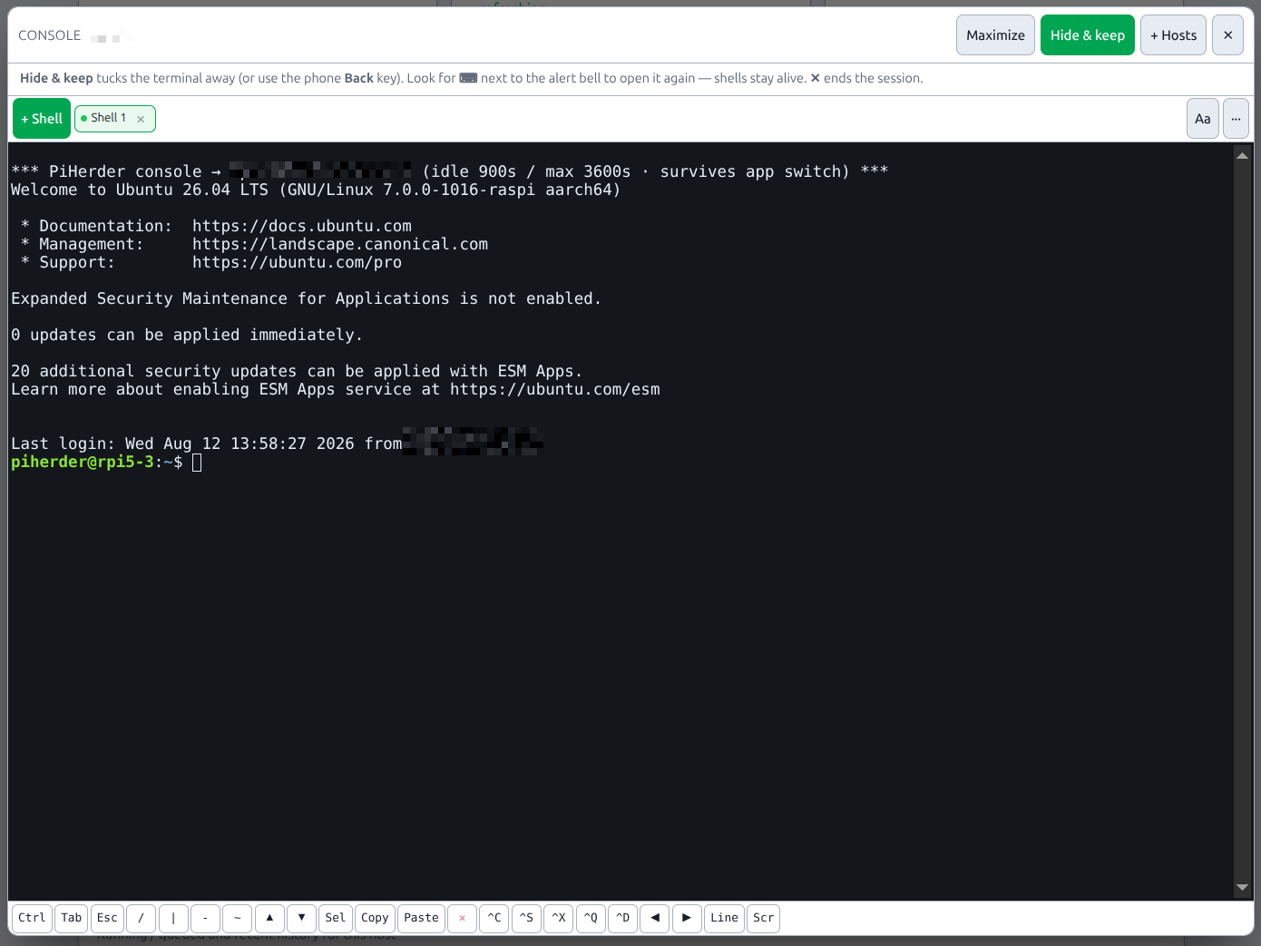 Web SSH console popup