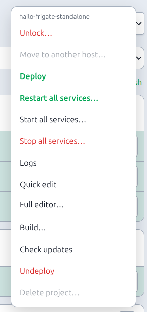 Lock / Move on project menu