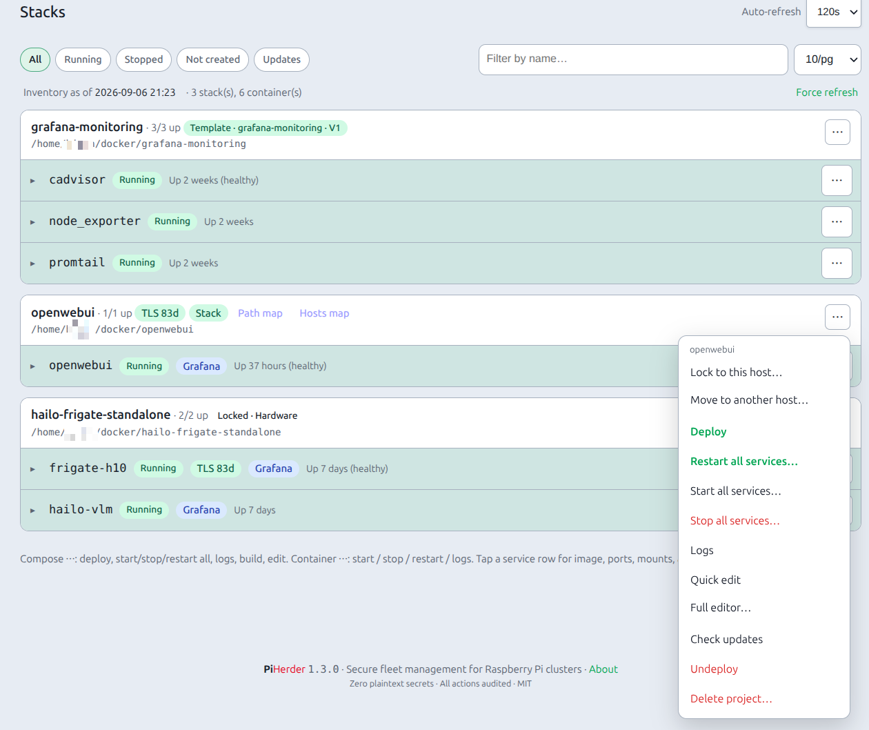 Docker project menu