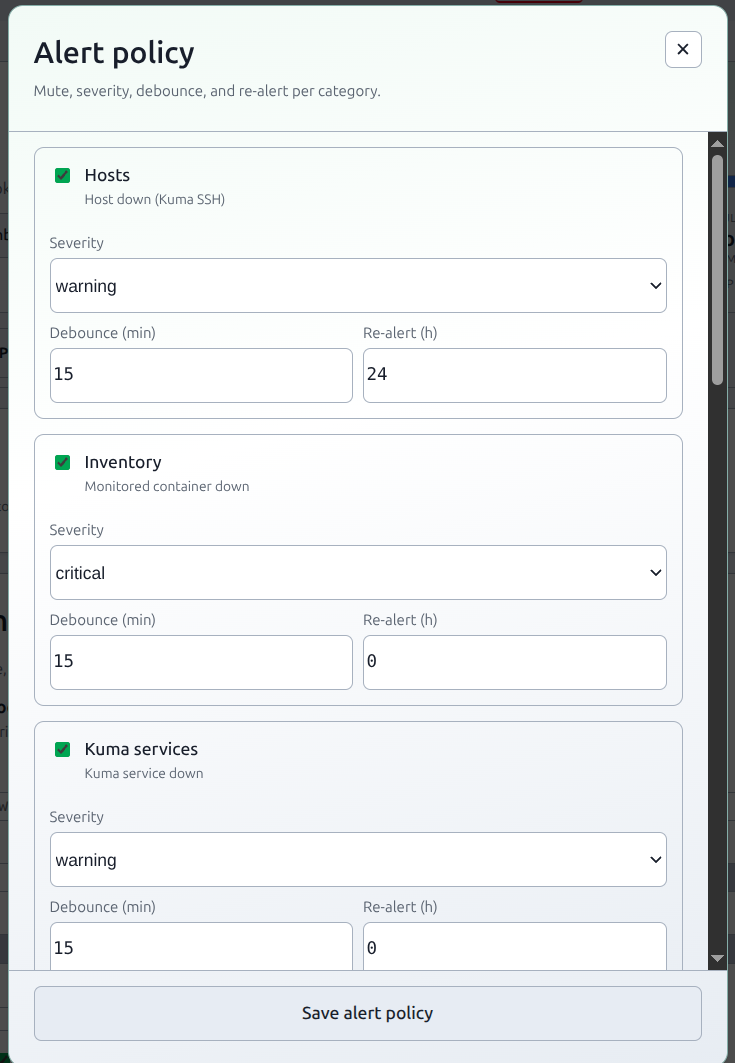 Settings Alerts