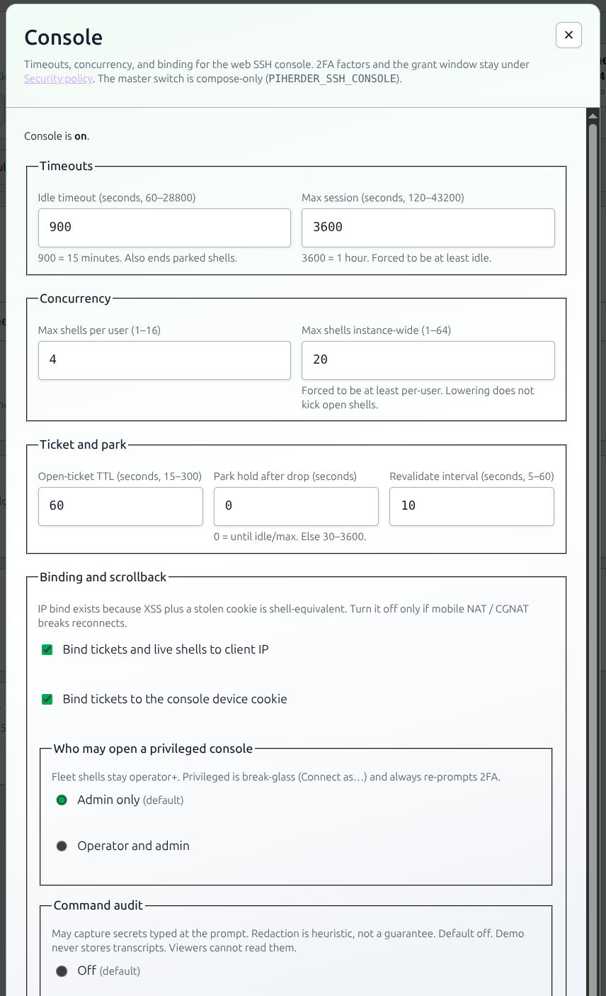 Settings Console